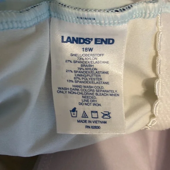 EUC Women’s Lands End One-Piece Blue Floral Gingham Check Swim Bathing Suit 18W - Picture 8 of 9